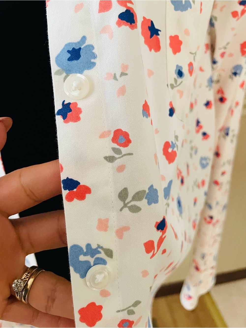 L.L. Bean Wrinkle Free White Button-Down Shirt with Pink & Blue Floral Print - Picture 6 of 15